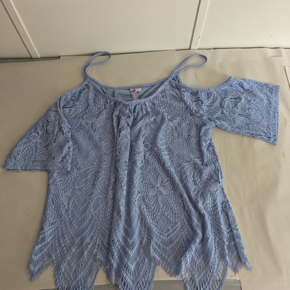 Alya Lacey Lavender Women's Blouse Sz L Top Off Shoulder Strappy B-3 - Picture 11 of 11